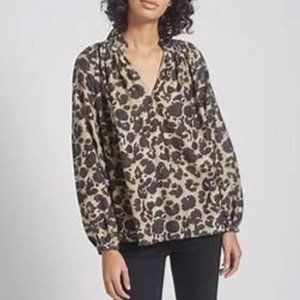CURRENT/ELLIOTT The Annabelle Blouse, Khaki/Inky/Leopard print, Size 0